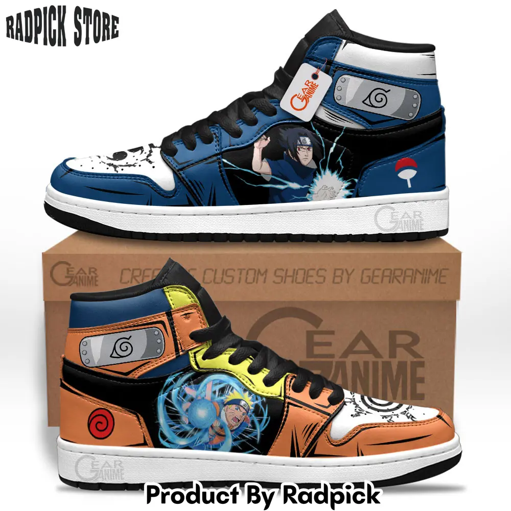 Uzumaki and sasuke air jordan high top sneakers anime shoes  rp0354119